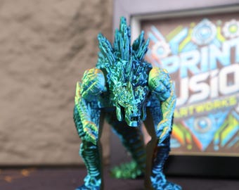 電気メッキゴジラ怪獣フィギュア ブルークローム 可動式おもちゃ 3D