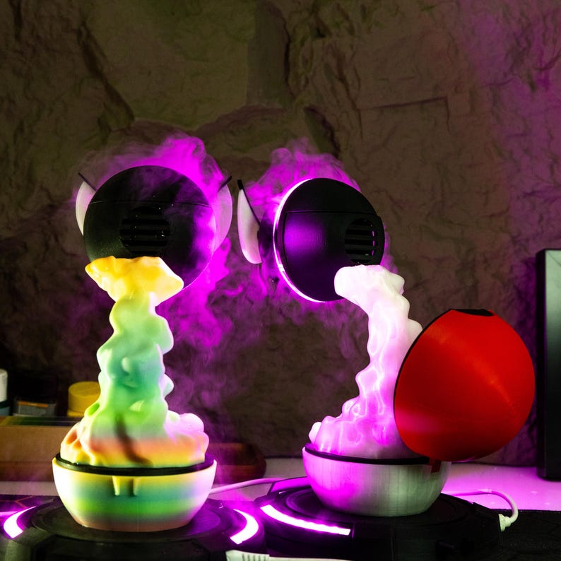 Humidificador Gastly, luz LED morada, impresión 3D, decoración de escritorio para gamers, dormitorio, oficina, lámpara de noche, regalo personalizado para sala de juegos, regalo único y nostálgico. Rainbow GITD PLA