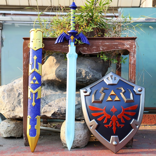 Zelda Master Light-Up Sword Replica Decor Hylian Shield Cosplay Prop Toy Twilight Princess, Ocarina of Time, TOTK, BOTW Cosplay Gamer Gift