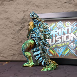 Electroplated Godzilla Kaiju Figure Blue Chrome Poseable Toy 3D Printed Sci-Fi Monster Gift for Gamers Boys Godzilla Fans Scifi Room Figure