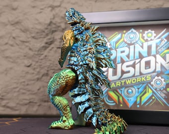Gegalvaniseerde Godzilla Kaiju-figuur blauw chroom poseerbaar speelgoed 3D-geprint sci-fi monster cadeau voor gamers jongens Godzilla-fans scifi kamerfiguur