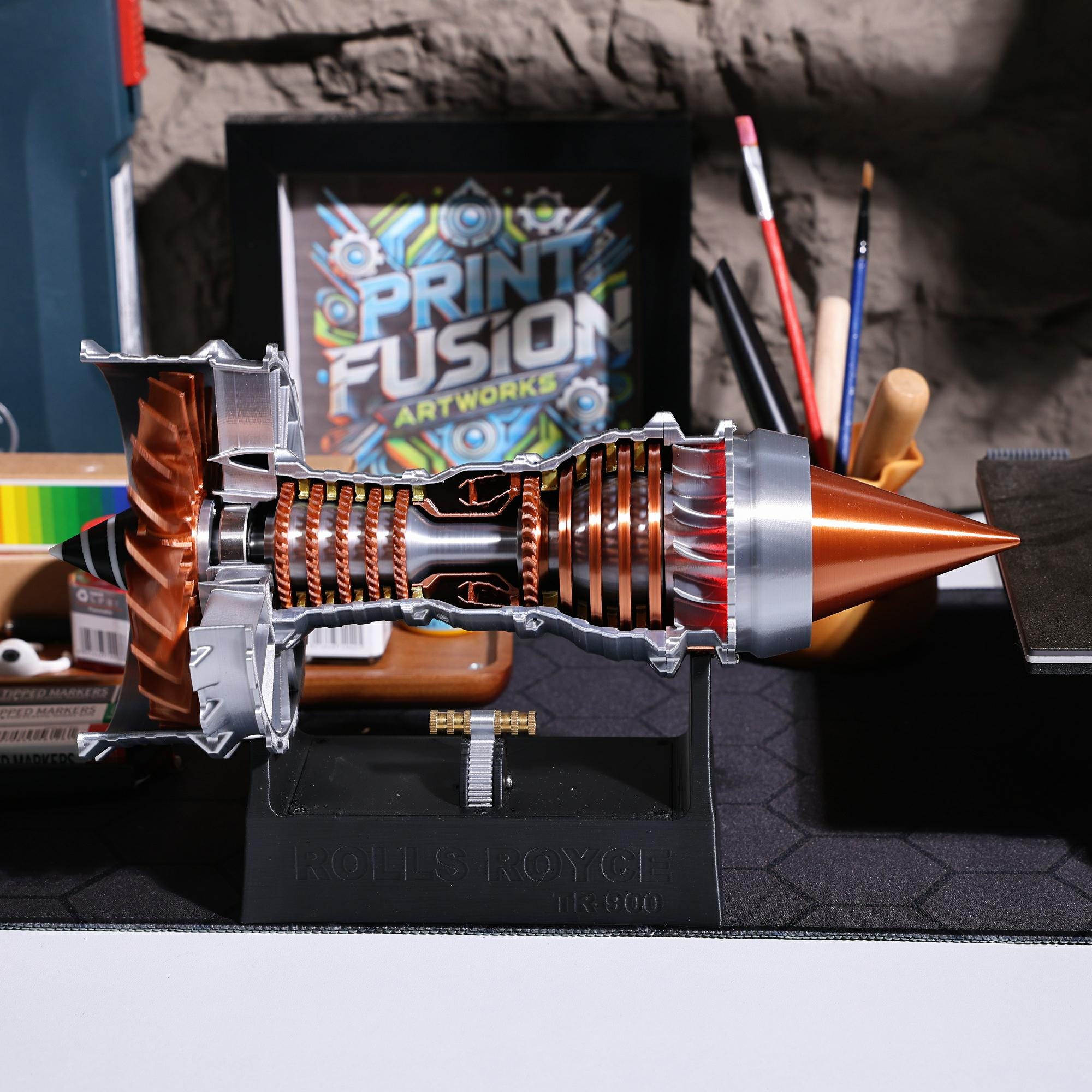 Jet Engine Turbofan Model 3D Printed Motorized Rotating Turbine Blades ...