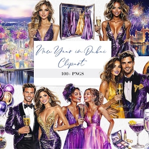 Silvester Party Clipart Bündel Glam Feier PNGs Feuerwerk Champagner Aquarell Aufkleber Luxuriöse Feier Illustration