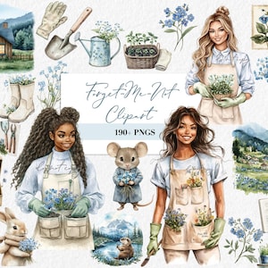 Vergissmeinnicht Aquarell Clipart Aquarell Cottagecore Floral PNGs Rustikal Journaling Frühling Einladungen Clip Art Pastell Vintage Gartenarbeit