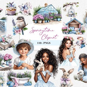 Ensemble aquarelle de cliparts de jardin de cottage Illustrations florales rustiques de printemps Art de la ferme lavande printanier floral rose Graphismes de campagne