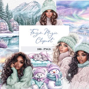 Winter Wunderland Iglu Clipart Gemütliche nordische Schnee Landschaft Aquarell Hygge Glamping Vibes Aurora Borealis Kunst Pastell Schnee Illustration PNG