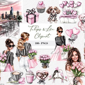Clipart de amor, romántico, rosa, día de San Valentín, clipart floral, conjunto de clipart romántico, paquete PNG del día de la madre, planificación de bodas, ilustración digital