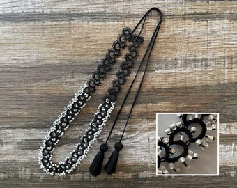 One-of-a-Kind Tatting Lace Necklace, Japanese Cotton and Beads, Lightweight, Adjustable, Gift-Ready