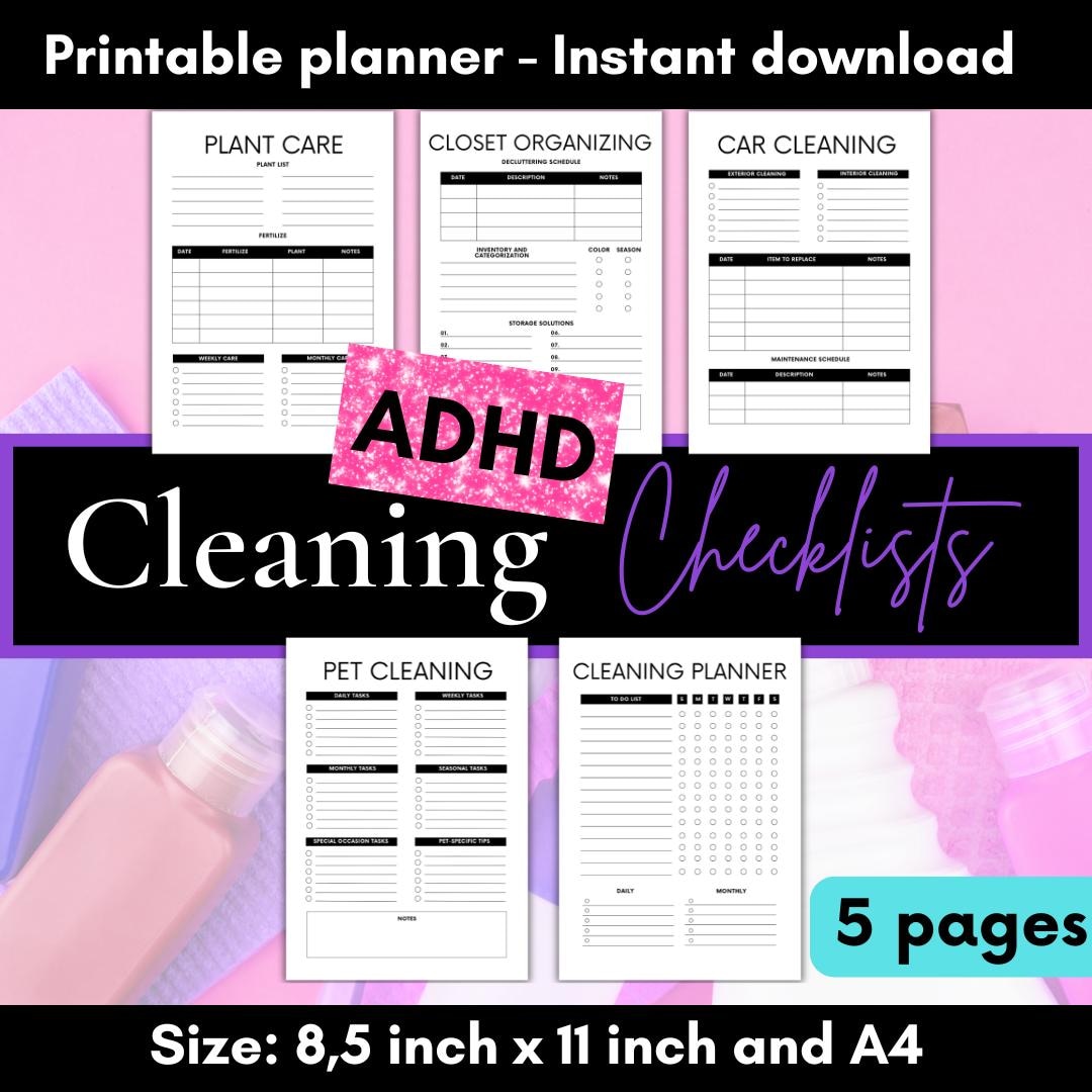 Adhd Cleaning Schedules Checklist Planner Daily Weekly Template