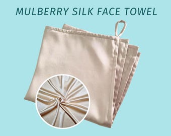 Toalla facial de seda morera / Toalla facial / Doble cara 100% seda 19 momme / Antiedad, cuidado de pieles sensibles / 40×40 cm