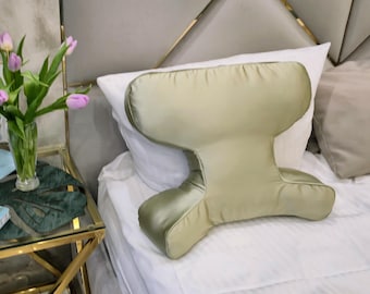 Almohada de seda de lujo con funda de seda a medida: antiarrugas, con soporte para el cuello, ergonómica y hecha a mano.