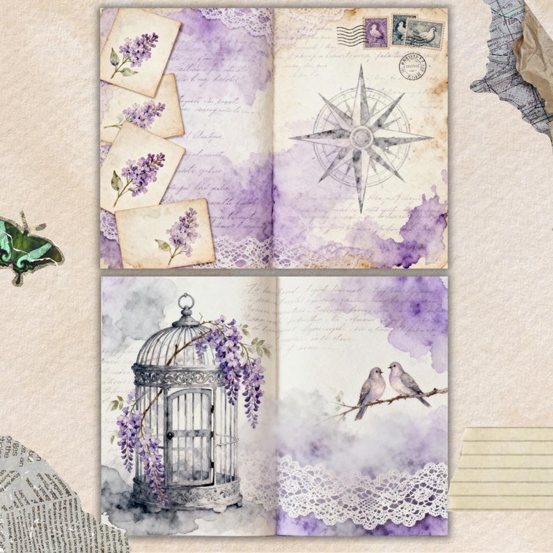 Lilac & Lace Junk Journal Printable | Shabby Chic Ephemera (digital ...