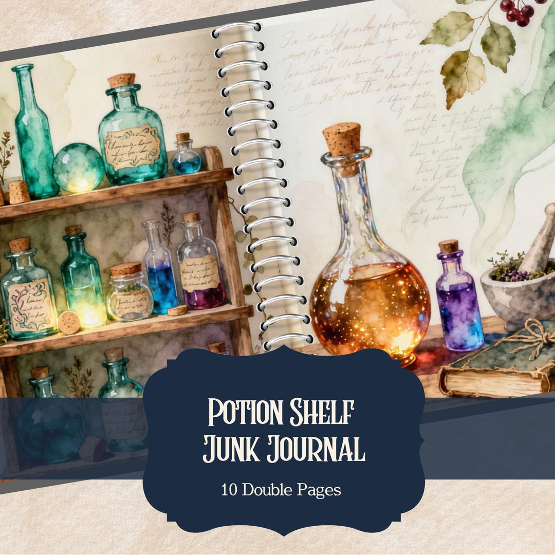 Witch Potion Shelf Junk Journal Pages | Cottagecore Scrapbook (digital ...