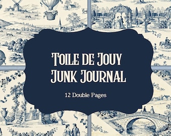 Toile de Jouy Junk Journal – blauw digitaal chinoiseriepapier (digitale download)
