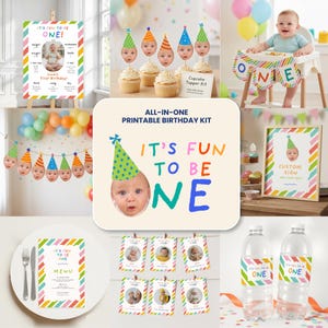 Paquete de cumpleaños "Diversión al cumplir un año" / Plantilla de Canva / Kit imprimible para fiesta de primer cumpleaños