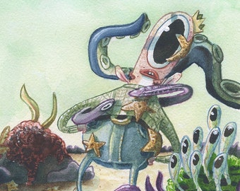 Aquatic Royalty with Arms Akimbo - Transmundane Tuesday Original Watercolor Painting