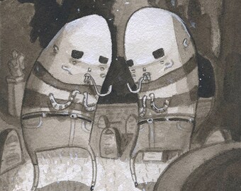 Creepy Twins - Original Watercolor - Mab's Drawlloeen Club Day 19