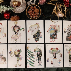 Set von 15 Weihnachtskarten, Lustige Postkarten, Verrückte Postkarten, Feiertagsgrußkarten