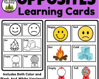 Opposites Learning Cards and No-Prep Craft Literacy Preschool Kindergarten