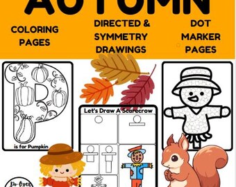 Autumn Fall Seasonal Coloring and Dot Marker Pages Preschool Kindergarten Curriculum Leaves Tree Squirrel Scarecrow