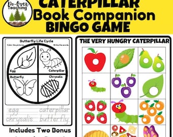 Juego de bingo complementario del libro "La oruga muy hambrienta" más páginas de aprendizaje adicionales
