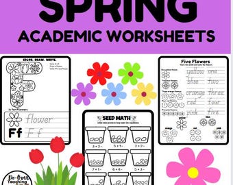 Hojas de trabajo sobre las estaciones de primavera Plan de estudios para preescolar y jardín de infantes Matemáticas Alfabeto Escritura Académico Flores Pájaros
