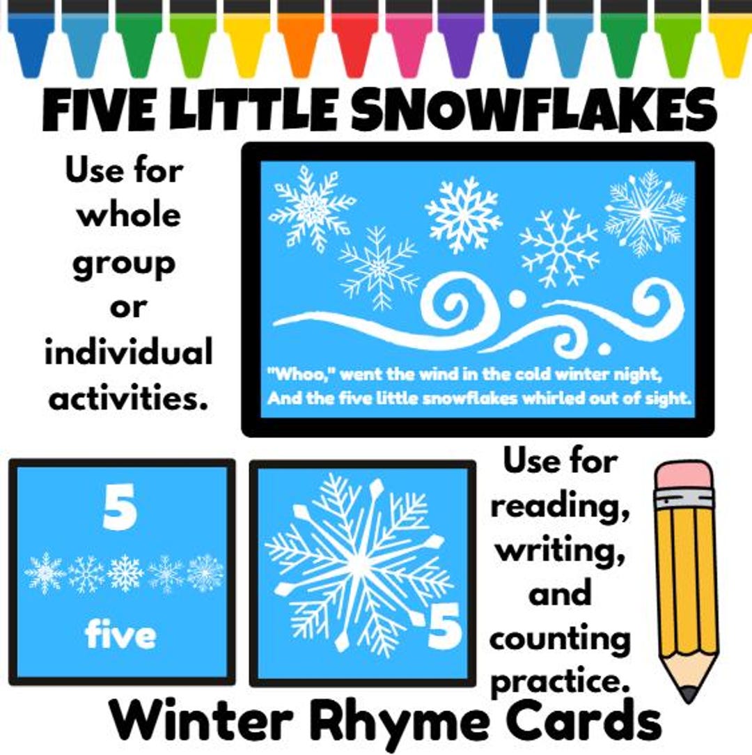 Five Little Snowflakes Winter Circle Rhyme Poem Cards & Bonus Pages - Etsy