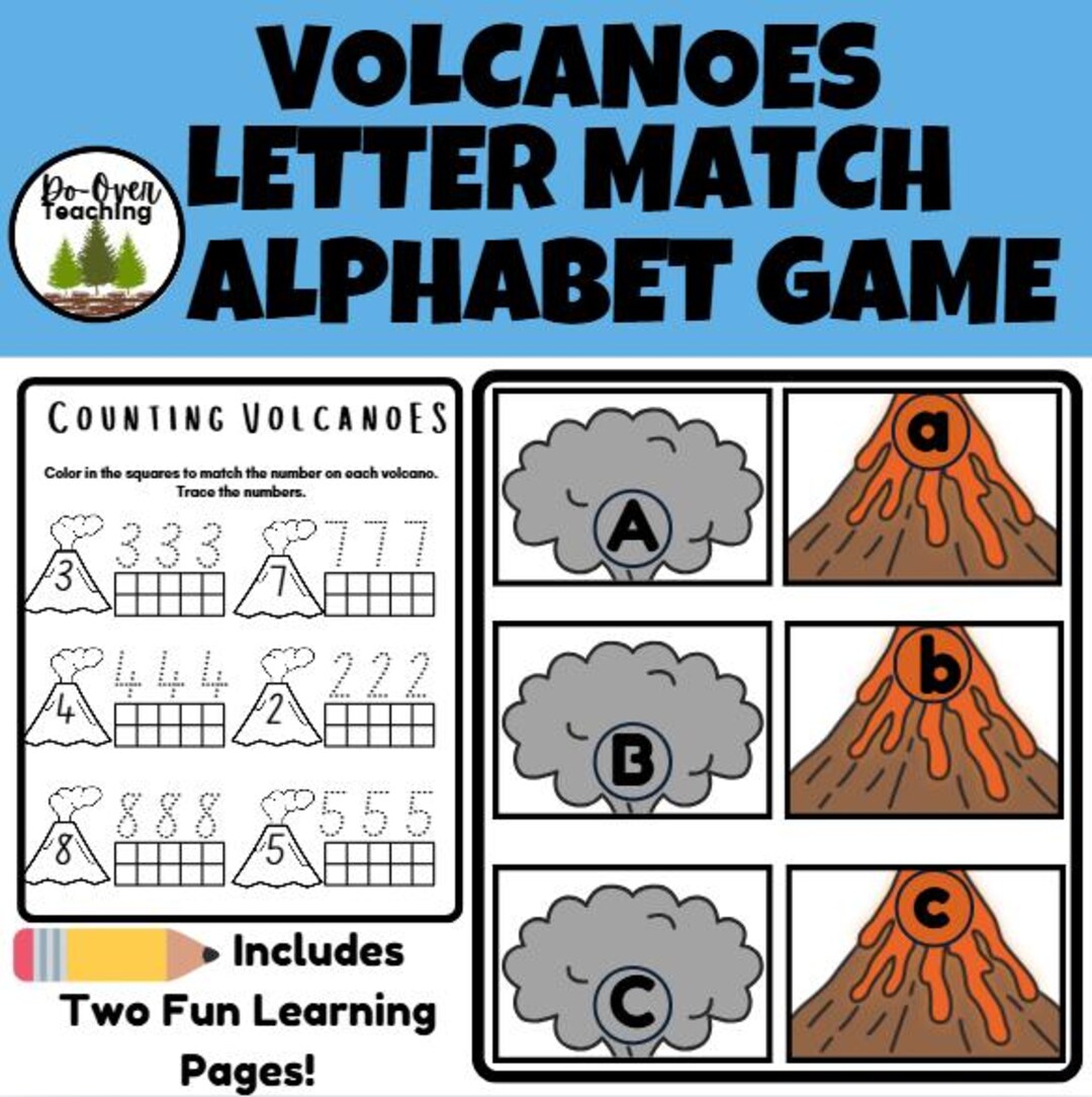 Volcanoes Alphabet Letter Matching Game and Academic Worksheets - Etsy