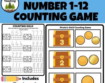 Pirate's Gold Treasure Number 1-12 Counting Math Game Plus Worksheets