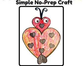 My Love Bug Valentine's Day Craft No-Prep and Coloring Page and Counting Worksheet