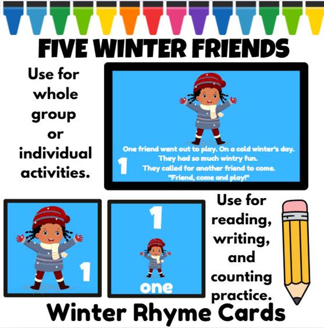 Five Winter Friends Circle Counting Rhyme Poem Cards & Bonus Pages - Etsy