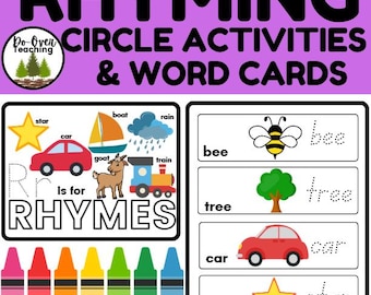 Rhyming Circle Activities Rhymes Word Cards Preschool and Kindergarten Curriculum