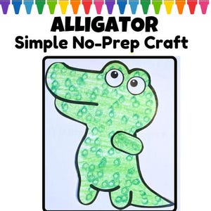 Enkelt klipp- och klistra-alligatorpyssel plus prickpenna och målarbild med reptiltema