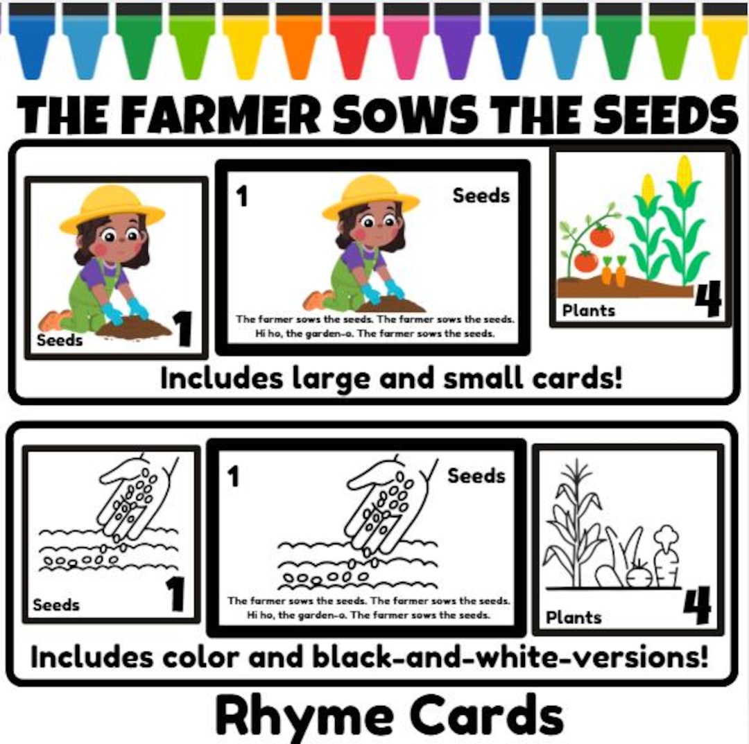 The Farmer Sows the Seeds Circle Rhyme Poem Cards Growing Food Garden ...