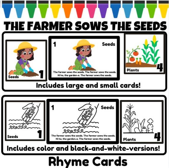 The Farmer Sows The Seeds Circle Rhyme Poem Cards Growing Food Garden Spring