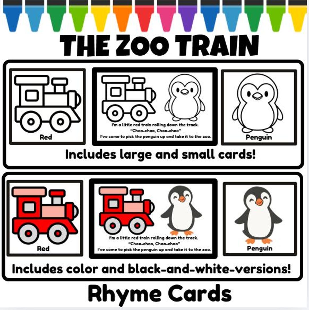 The Zoo Animal Train Circle Rhyme Activity Cards Color and Black ...