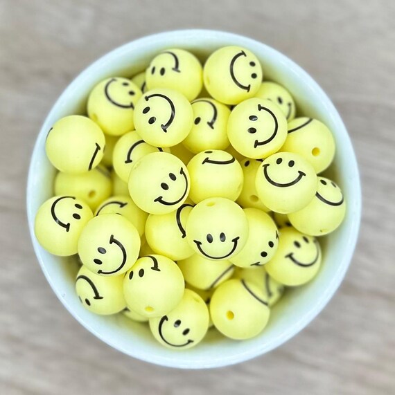 All Smiles Print 15mm Round Printed Silicone Beads