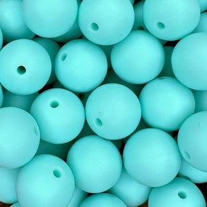 Mint Blue 15mm Round Silicone Beads