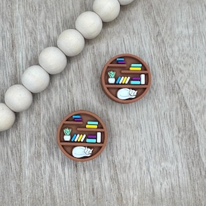 Book Shelf with Cat 3D Double Sided Silicone Focal Beads