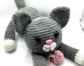Crochet Kitty Doorstop: Handmade Acrylic Yarn Cat.