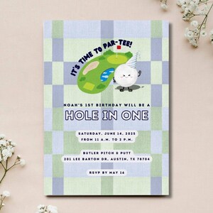 Hole in One Birthday Invitation Template, First Birthday Invitation, Golf Birthday Invitation, Baby Boy Birthday Invite, 1st Birthday Invite