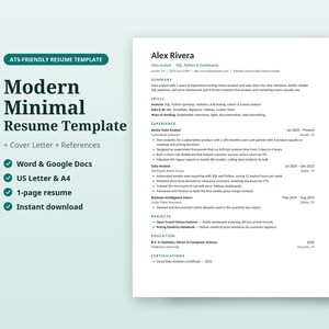 Moderne Lebenslaufvorlage für Google Docs & Word, minimalistischer ATS-Lebenslauf mit Anschreiben
