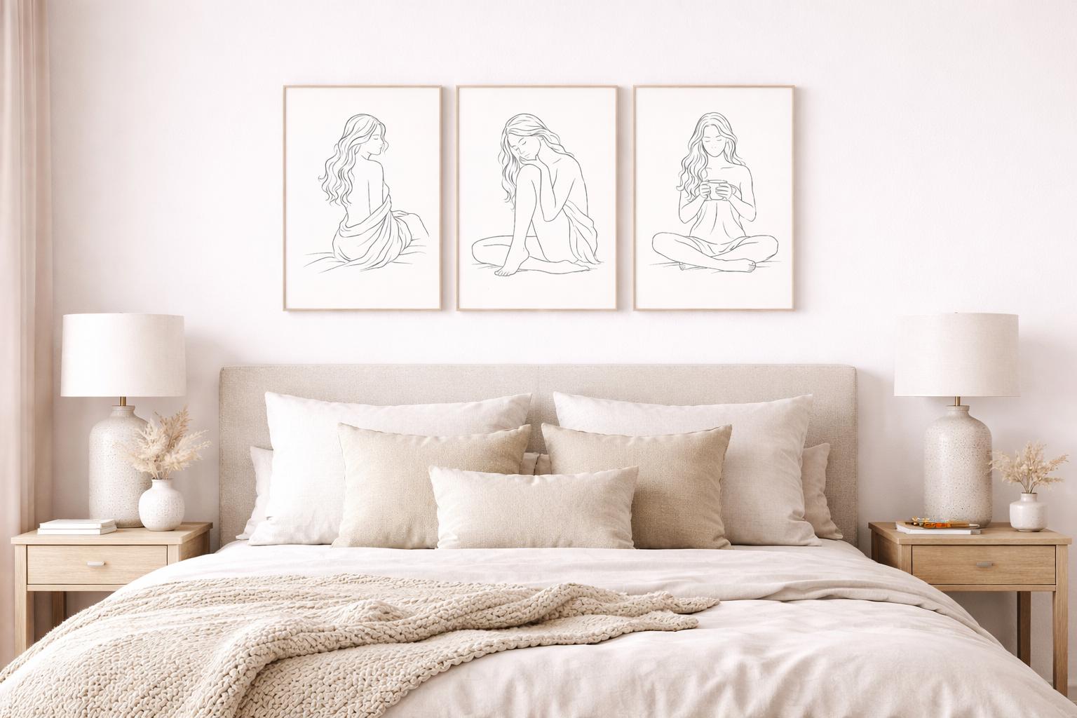 Minimalist Female Line Art Set of 3 Prints, Abstract Woman Wall Art ...