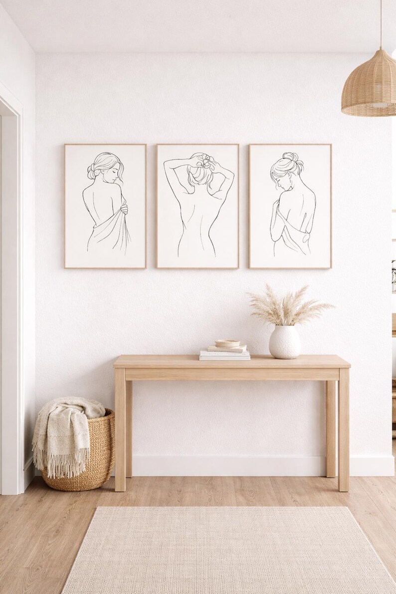 Minimalist Female Line Art Set of 3 Prints, Abstract Woman Body Wall ...