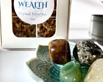 Wealth Crystal Kit, Pyrite, Citrine, Aventurine, Tiger's Eye Manifestation Set