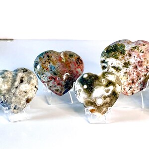 Crystal Ocean Jasper Heart: Madagascar Orbicular Stone, Boho Shelf Decor or Home Accent, Stocking Stuffer for Nature Lover Bild 2