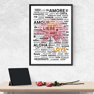 AMOR 113 Idiomas, Exclusivo, Arte de pared cognitivo, Afirmación, Variaciones de colección, Decoración saludable del hogar, Retrato impreso de arte premium