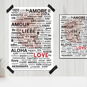 AMOR 113 Idiomas, Exclusivo, Arte de pared cognitivo, Afirmación, Variaciones de colección, Decoración saludable del hogar, Retrato impreso de arte premium