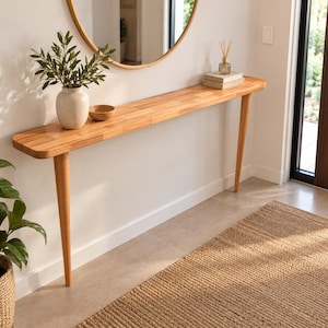 Mesa consola de madera maciza de haya / Mesa estrecha para recibidor / Mesa delgada para pasillo / Mesa auxiliar de madera hecha a mano / Mesa consola de tamaño personalizado