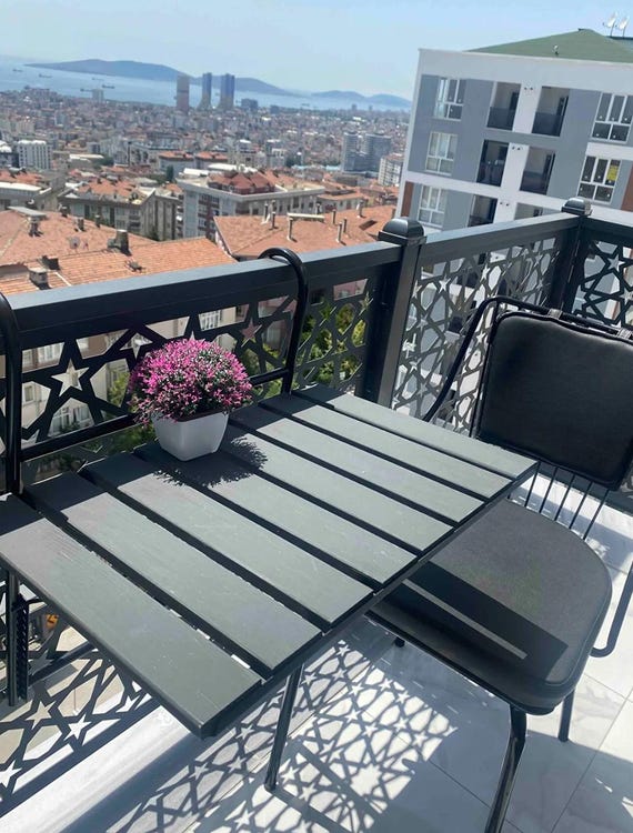 Foldable Balcony Table, Adjustable Height, Natural Pine Wood